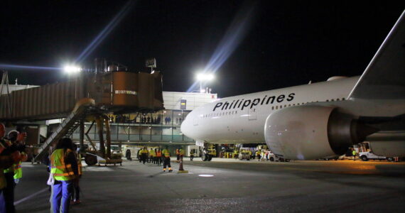 The inaugural flight of the new direct flight between Seattle and Manila from the Philippine Airlines (PAL) lands at Seattle-Tacoma International Airport on Oct. 2. Photo by Keelin Everly-Lang / The Mirror