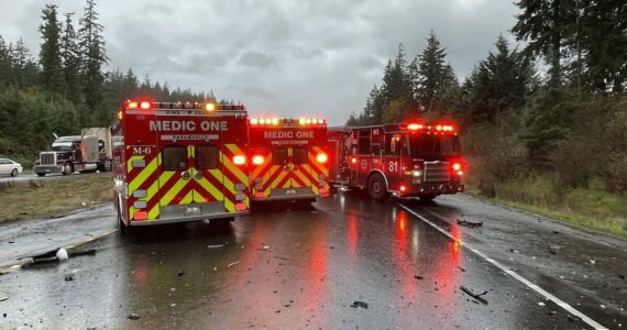 Puget Sound Fire, King County Medic One, and Washington State Patrol on location of the accident. Photo from Puget Sound Fire X account