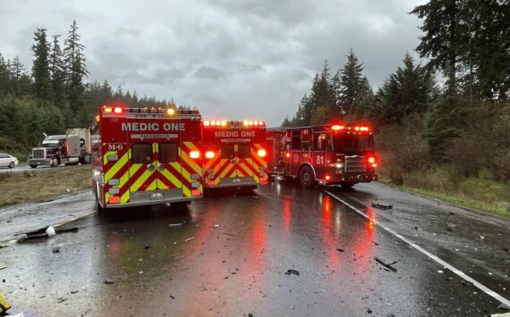 Puget Sound Fire, King County Medic One, and Washington State Patrol on location of the accident. Photo from Puget Sound Fire X account.