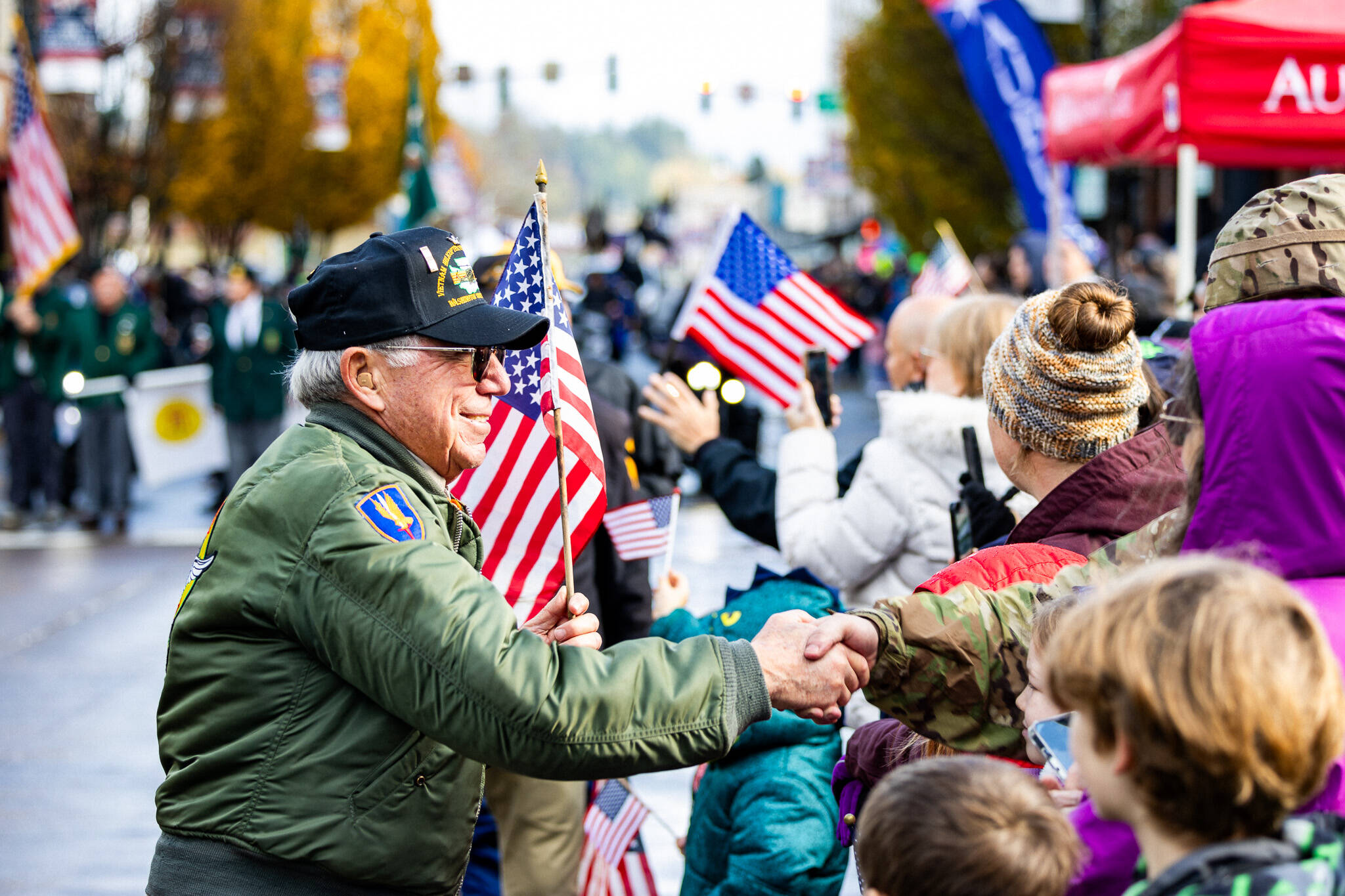 The 58th annual Veterans Parade and Observance was held Nov. 11, 2023, in downtown Auburn. It’s one of the largest Veterans Day parades on the West Coast. The event featured a flyover from a C-17 Globemaster III by the 446th Airlift Wing from Joint Base Lewis-McChord as well as America’s First Corps Band from JBLM, antique military vehicles, honor guards and ROTC Units, military marching units, veteran marching groups, drill teams, community and scouting groups, as well as numerous motorcycle clubs, antique car clubs and more. Photo courtesy of the City of Auburn