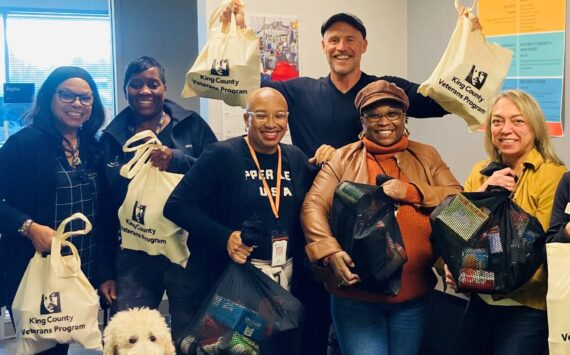 In early October, the Tahoma National Cemetery donated over 1,000 pounds of food for King County Veterans Program clients. According to the KCVP Facebook page, 34 food bags were made to give away to local veterans. Photo courtesy of King County Veterans Program