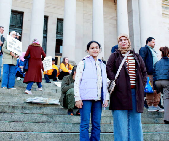 Alyaa Shamkhi volunteers at multiple organizations in Kent where she lives, including the New Americans Alliance for Policy and Research and Mujer al Volante in Federal Way. She attended the event at the Capitol with her daughter Feb. 27 in Olympia. Photo by Keelin Everly-Lang / the Mirror